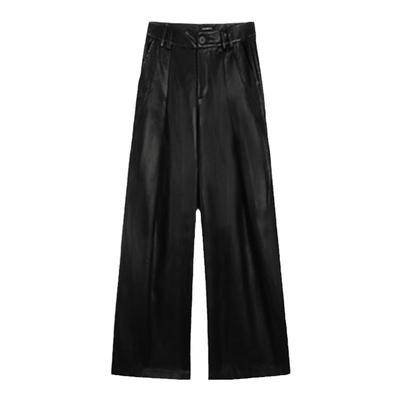 高腰阔腿皮裤女休闲直筒裤