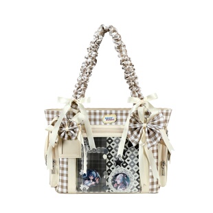 Meow Bunny格纹痛包女百搭托特包斜挎两用蝴蝶结大容量暗格藏物包