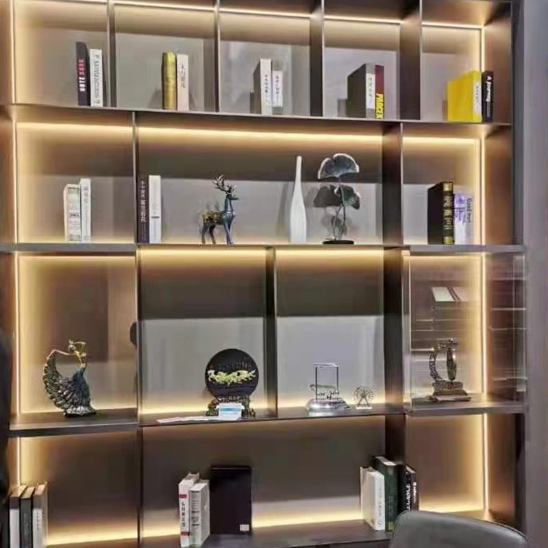 极简铝板柜定制轻奢客厅开放格背景柜LED背光装饰金属柜加工定做