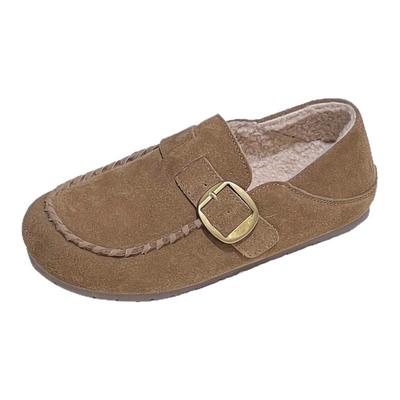 爆款百搭勃肯鞋女冬季加绒羊羔毛毛鞋厚底博肯鞋女一脚蹬乐福女鞋