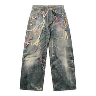 黑色圣诞树AC 25SS糖果彩虹链条3D数码打印1981M复古直筒牛仔裤