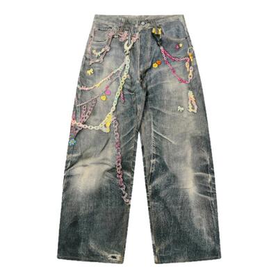 黑色圣诞树AC3D数码打印牛仔裤