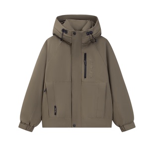 2025新款户外休闲风连帽羽绒服男短款保暖防寒白鸭绒外套潮流男装