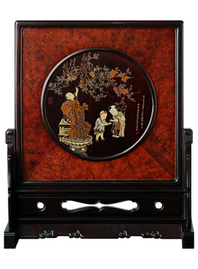 大红酸枝瘤疤描金多子图插屏