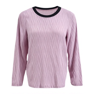 绮娑大码女装秋季新款显瘦胖MM套头上衣女长袖宽松直筒T恤打底衫