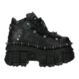 New Rock秋冬新款手工定制小众暗黑哥特朋克金属铆钉松糕厚底鞋