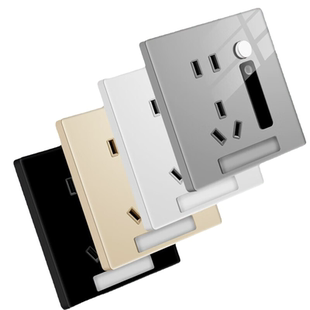 86型人体感应地脚灯带5五孔插座小夜灯楼梯过道暗装钢化玻璃面板