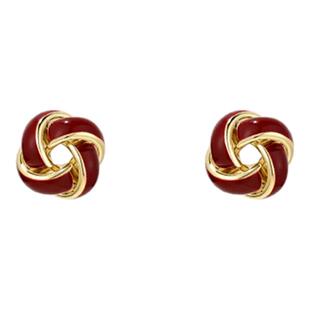 复古红色同心结耳钉女高级感新款s925银针耳环新年巨好看百搭耳饰