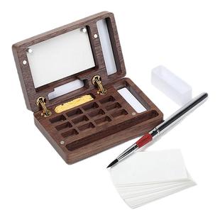 意伽迷你水彩颜料盒胡桃木水彩写生盒月光宝盒旅行随身便携绘画画本调色小画板套装12色涂色固体水彩分装空盒