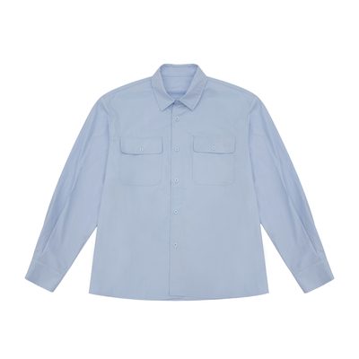 日系少年感蓝色长袖衬衫内搭男生纯色宽松休闲衬衣外套男春季新款