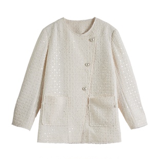 【典雅自持】休闲外套女26春季新款小宽肩香风异形扣修饰身材外套