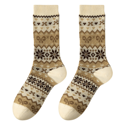 费尔岛复古袜子女中筒秋冬季棉袜