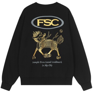 ChillHigh KICK经典街头 貔貅 复古烫金圆领保暖磨毛宽松百搭卫衣