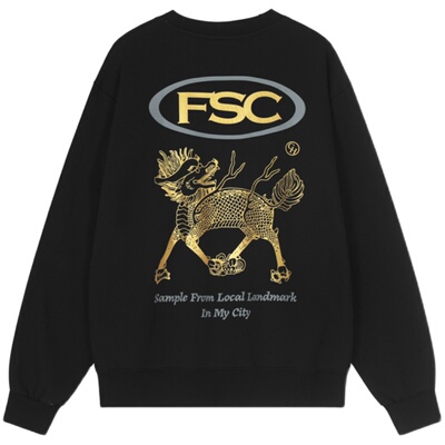 貔貅复古烫金宽松百搭卫衣