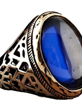 凯尔特蓝色宝石雕刻纯银周年戒指