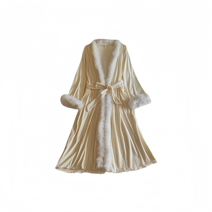 海岛绒睡衣秋冬季高端轻奢温柔贵气风纯欲蕾丝吊带睡裙睡袍两件套