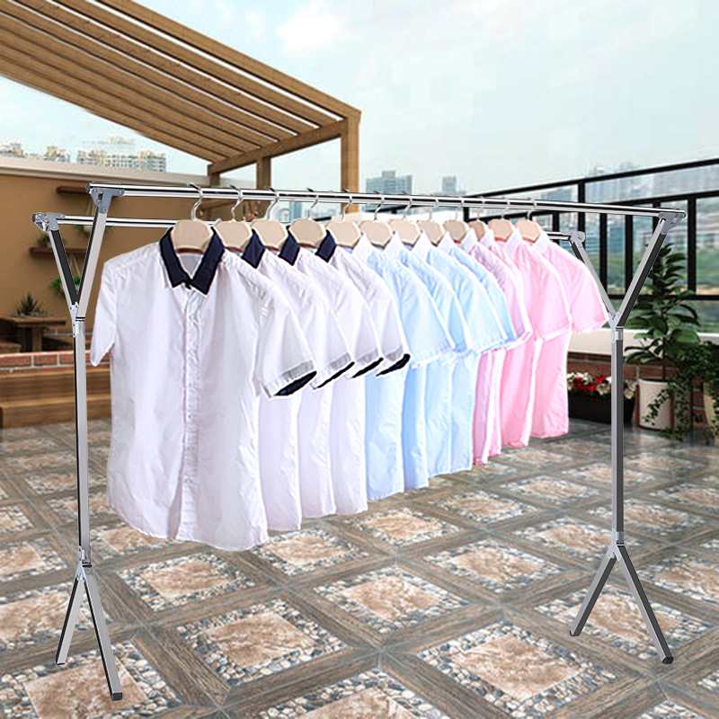 重力锁 不锈钢晾衣架Y型双杆晒衣架 单杆升级款折叠晾晒架
