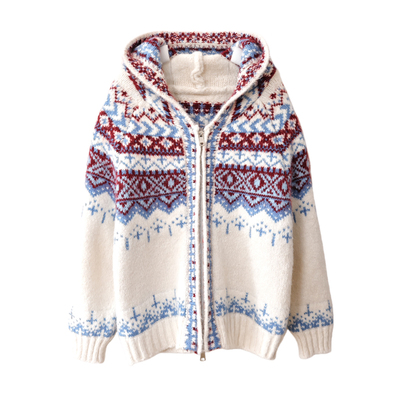 圣诞穿搭费尔岛连帽毛衣外套女