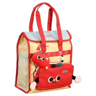 苹果补习袋手提拎书女小学生儿童大容量美术初中补课班专用书包