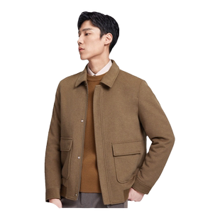 【羊绒羊毛】金利来25秋冬男士短款呢料羊毛呢夹克翻领保暖外套男