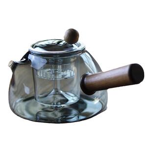 高颜值憨厚短嘴泡茶壶实木侧把蒸煮两用壶电陶炉煮茶壶耐热玻璃壶
