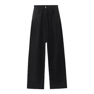 黑色阔腿加绒牛仔裤女冬季大码梨形身材胖mm显瘦宽松高腰直筒裤子