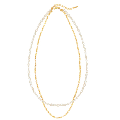 JX I 慵懒精神 高级小众设计感天然小巴洛克珍珠银项链双层叠戴