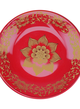 7寸佛堂陶瓷唐彩大红高脚供果盘