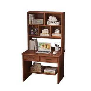 实木书桌书柜一体靠墙卧室学生学习桌书架一体家用电脑桌办公桌子