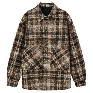 流石男装学院风时尚毛呢子夹克2025年冬季新款经典加厚格子外套男