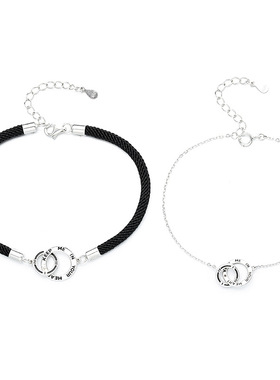 环环相扣情侣手链纯银一对送男女