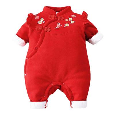 芭贝畅女宝宝秋冬薄棉连体衣