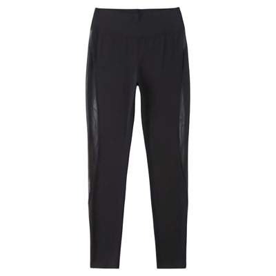 Womens sports yoga pants with mesh and leather and waist