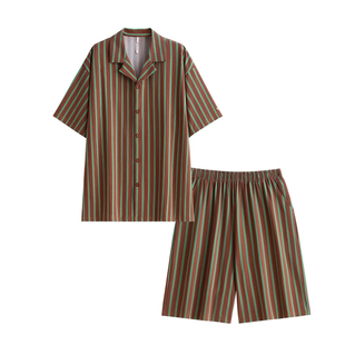 悦内男士睡衣夏季夏天纯棉短袖短裤家居服男款休闲条纹可外穿套装