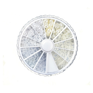 美甲自然白色日系网红新款立体小珍珠半圆形平底混合盘盒装搭饰品