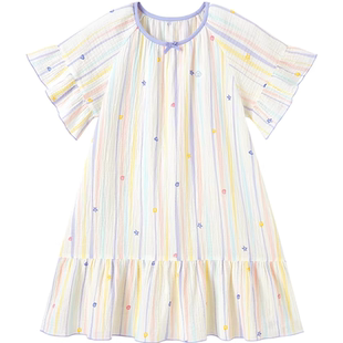 全棉时代2026年夏新款女童空气褶皱纱睡裙小女孩纯棉宝宝家居裙子