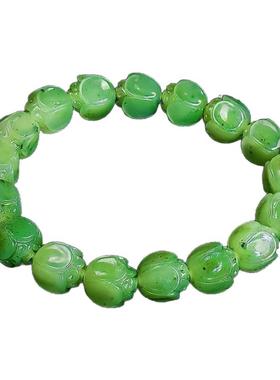 天然和田玉碧玉卡7mm圆珠手链