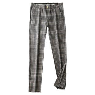 2024年春秋新款男士裤子修身潮流格子长裤男直筒商务裤免烫西裤男