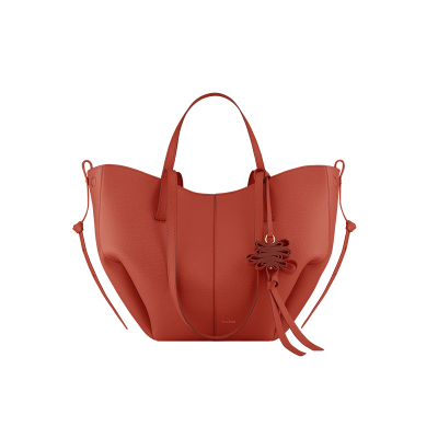 [中国限定]Polene波灵恩Cyme Mini 胭脂红色荔枝牛皮大容量托特包