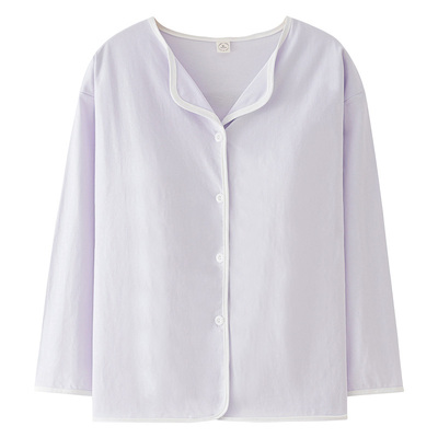 带胸垫单件上衣睡衣女秋季纯棉长袖开衫翻领大码家居服免穿内衣