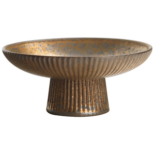 窑变中式茶点盘高脚水果盘禅意小碟子日式粗陶点心干果碗陶瓷托盘