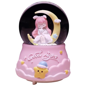 旋转发光水晶球音乐盒飘雪花八音盒儿童摆件女生女友生日礼物新年