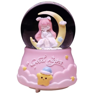 旋转发光水晶球音乐盒飘雪花八音盒儿童摆件女生女友生日礼物新年