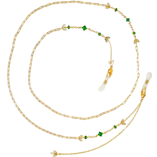 司藤丨软语设计复古绿宝石橄榄叶珍珠透辉石多用途眼镜链可挂口罩