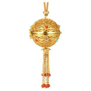 菡萏莲花银鎏金吊坠香囊非遗手工花丝球镂空流苏可打开银挂坠项坠