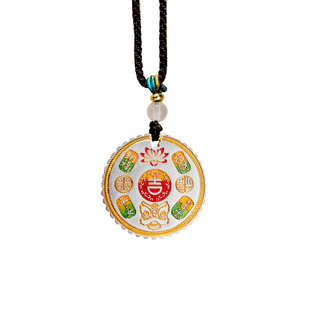 足银999新中式国风项链纯银描金珐琅彩吉言圆牌吊坠男女毛衣配饰