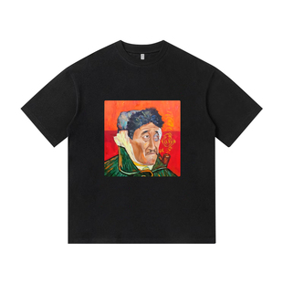 马大帅世界名画抽烟斗的大帅复古印花美式纯棉短袖T恤衫男装上衣