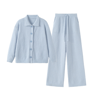 FORRETRO 25秋冬风铃蓝半边绒家居服套装柔软开衫加厚睡衣可外穿