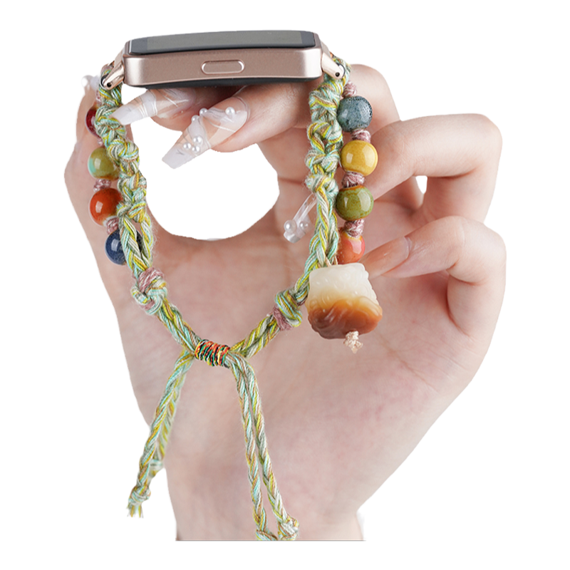 适用华为watchfit4pro手表带fit3新中式小青柠菩提运动fit2智能手环国风手链fitnew女生夏天编织手链透气