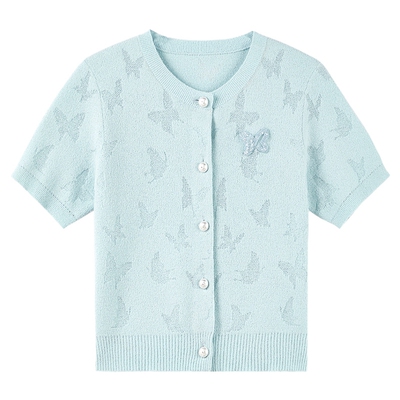 MISSCOCOON可可尼蓝色短袖针织衫